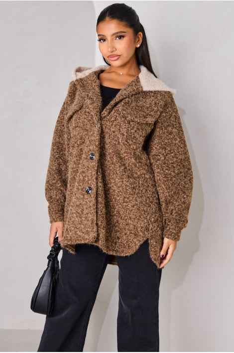 Veste texturée marron à capuche