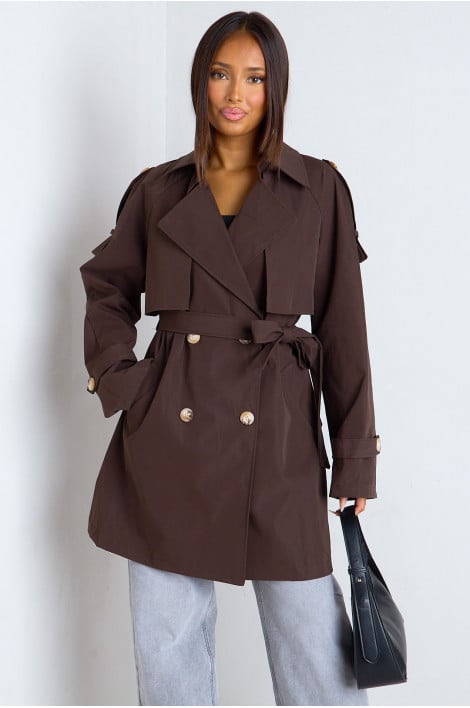 Veste trench marron mi-longue
