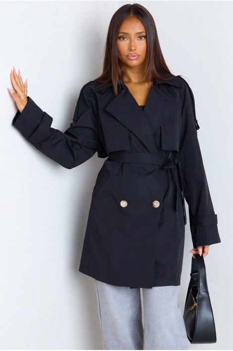 Veste trench noire mi-longue