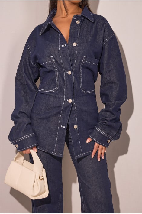 Veste/Chemise en jean bleu foncée à ceinture